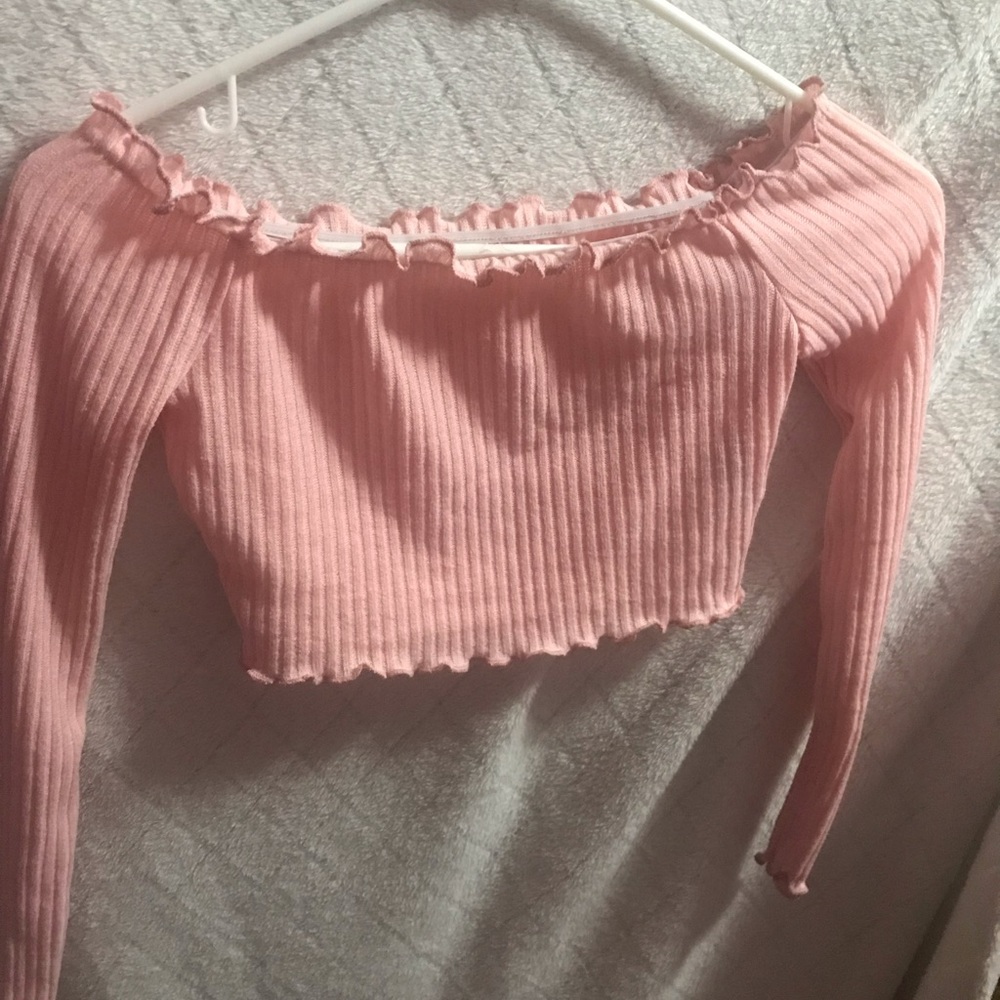 Teens Cute pink,long sleeve crop top